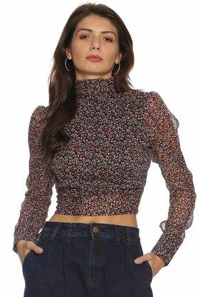 Womens Black High Neck Crop Top