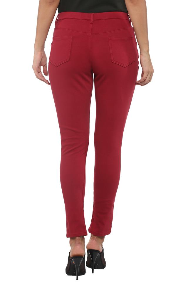 Buy Go Colors Women Maroon Cotton Jeggings Online at Best Prices