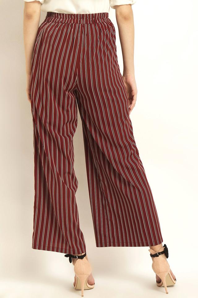 Quaclo Green White and Light Grey Women Stripe Trouser Pants Combo