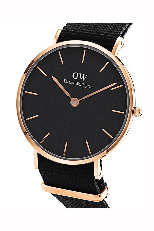 Buy DANIEL WELLINGTON Womens Black Dial 28mm Rose Gold Synthetic