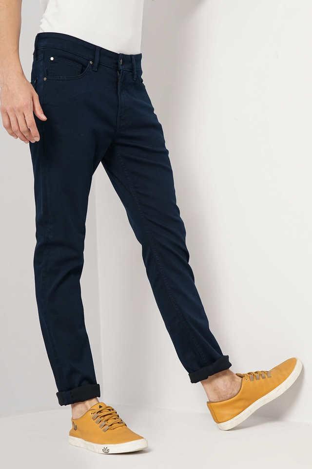 Buy CELIO JEANS Blue Solid Cotton Slim Fit Men s Jeans Shoppers Stop