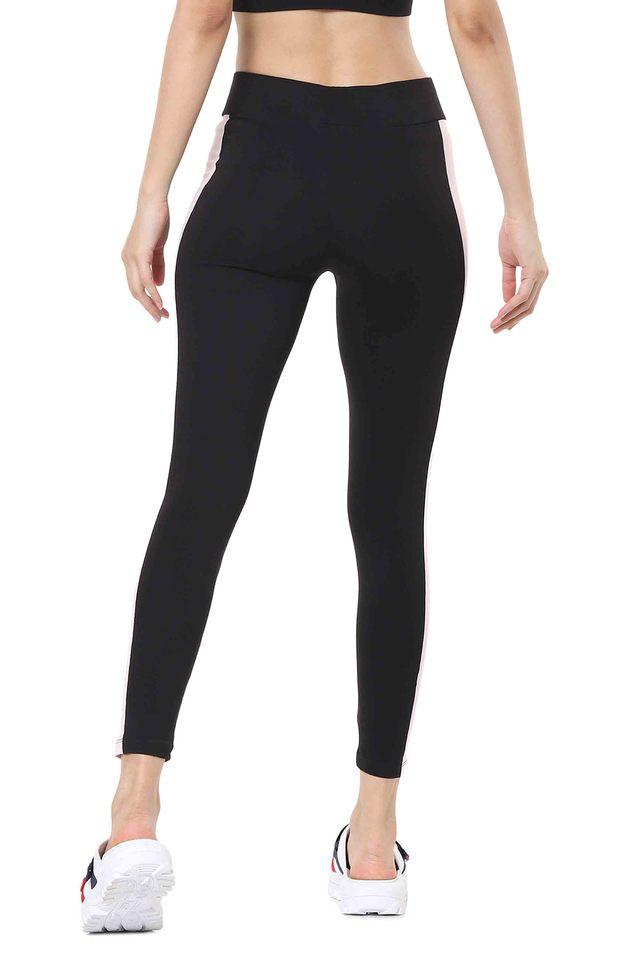 Women's Black Cotton Activewear Leggings - FILA