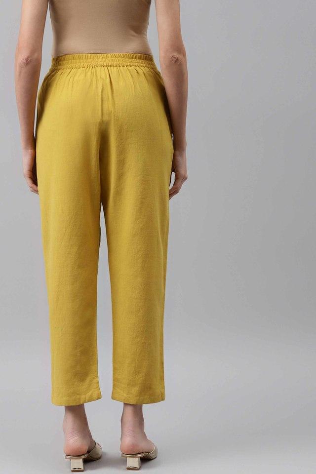 Buy YURIS Mustard Solid Regular Fit Cotton Womens Western Trousers   Shoppers Stop