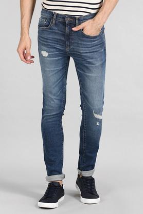 Mens Blue Skinny Fit Distressed Jeans