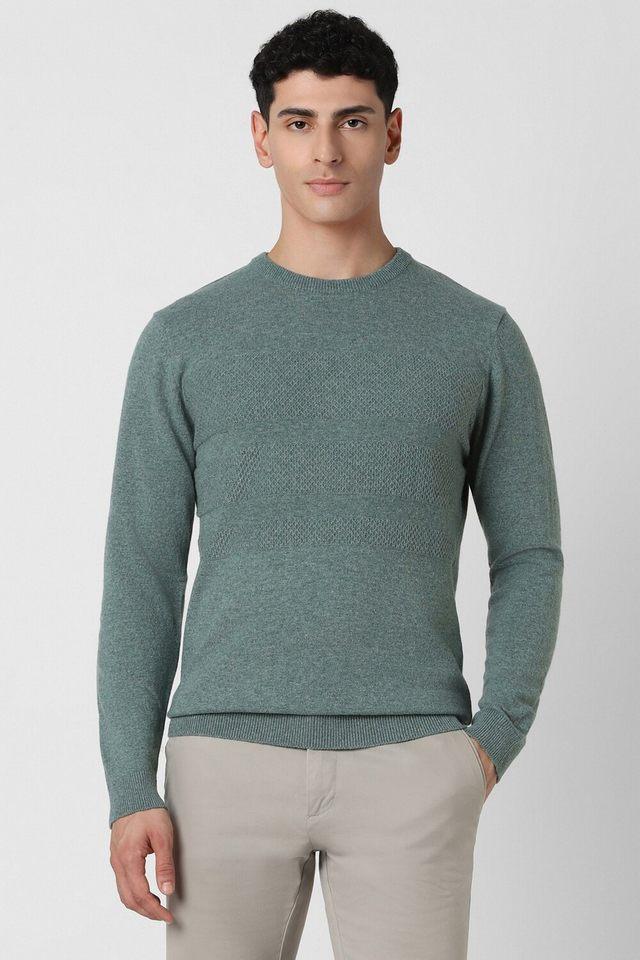 Buy VAN HEUSEN SPORT Green Solid Cotton Regular Fit Men s Sweater Shoppers Stop