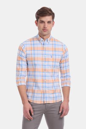 Buy U.S. POLO ASSN. Peach Mens Button Down Collar Check Shirt