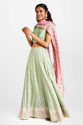 Buy GLOBAL DESI Sage Womens Floral Pattern Fit and Flare Skirt Crop Top &  Dupatta Set