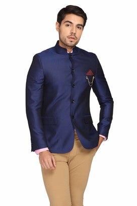 Buy THEME Mens Sapphire Blue Solid Bandhgala Jacket Shoppers Stop