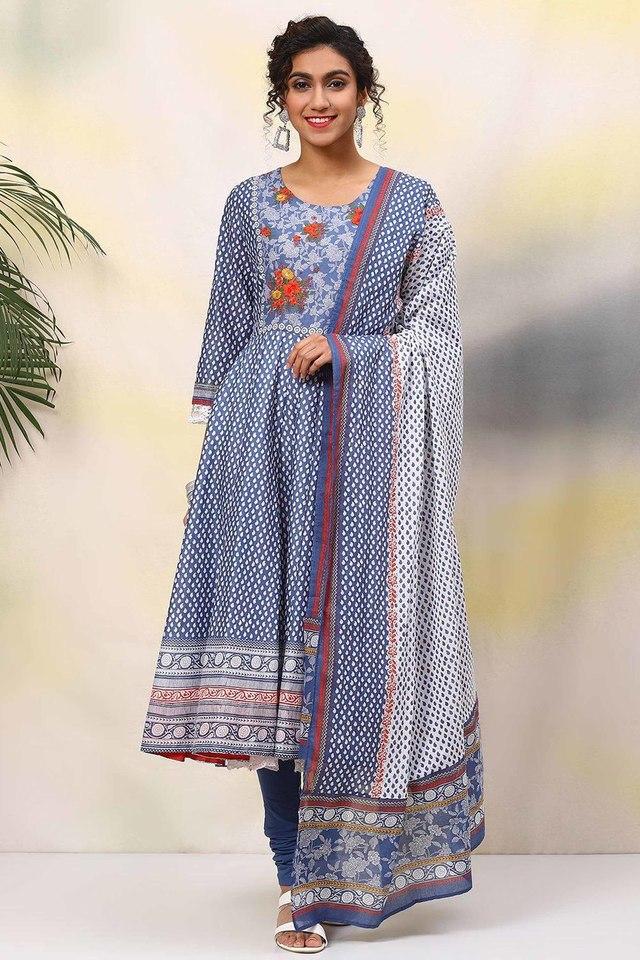 Buy BIBA Multi Printed Round Neck Cotton Women s Kurta Churidar Set Shoppers Stop