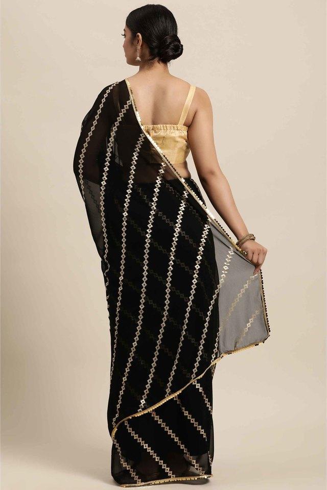 Buy JANASYA Black Sequins Georgette Party Wear Designer Women's Sarees