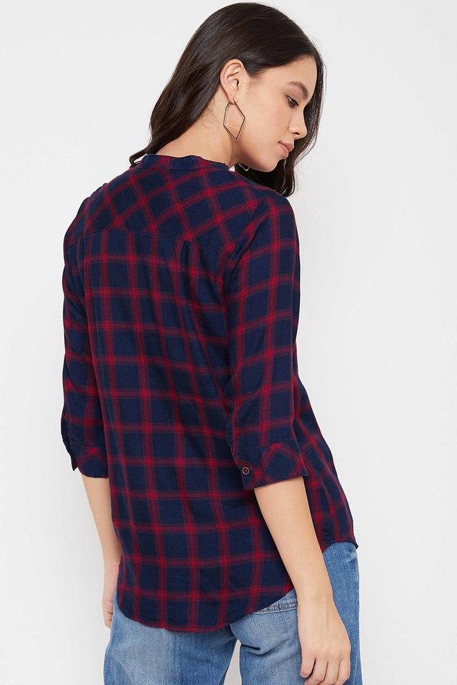 Buy CRIMSOUNE CLUB Womens Navy Blue Checked Shirt Shoppers Stop