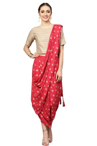 Buy Ishin Womens Printed Dhoti Saree With Blouse Shoppers Stop