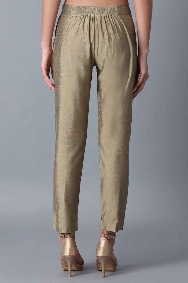 Buy W Gold Regular Cotton Flex Woven Designer Women's Pants