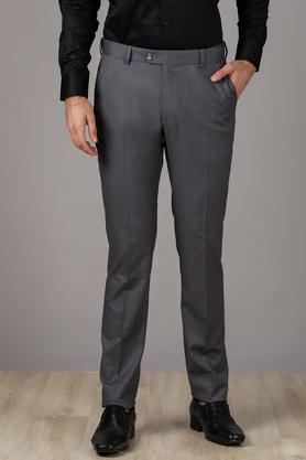 Lycra Blend Solid Regular Fit Mens Formal Trousers