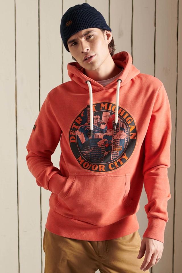 Louis Philippe Jeans Grey & Red Cotton Regular Fit Logo Printed Hooded  Sweatshirt