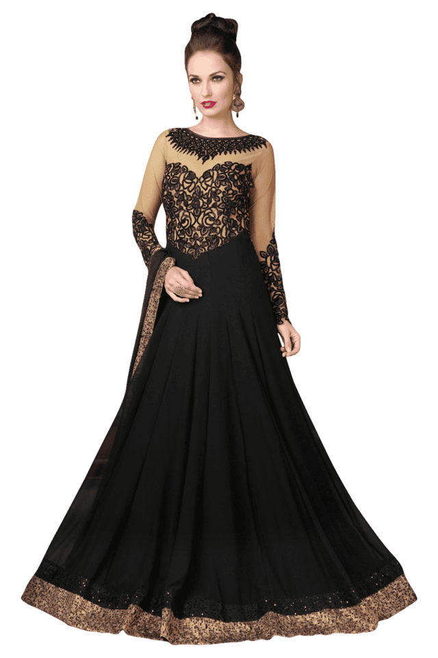 Black Plain Soft Georgette Gown With Embroidery Duppatta – ThreadLooms