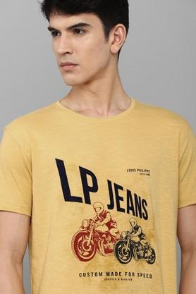 Buy LOUIS PHILIPPE JEANS Yellow Printed Cotton Slim Fit Men's T