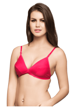 Clovia Lace Non-Padded Wirefree Bra In Red Women Minimizer Non