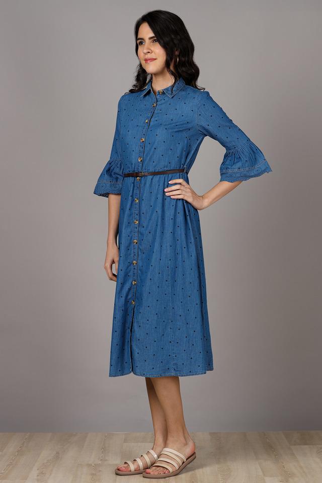 Full Sleeves Denim Feeding Shirt Dress – Blue