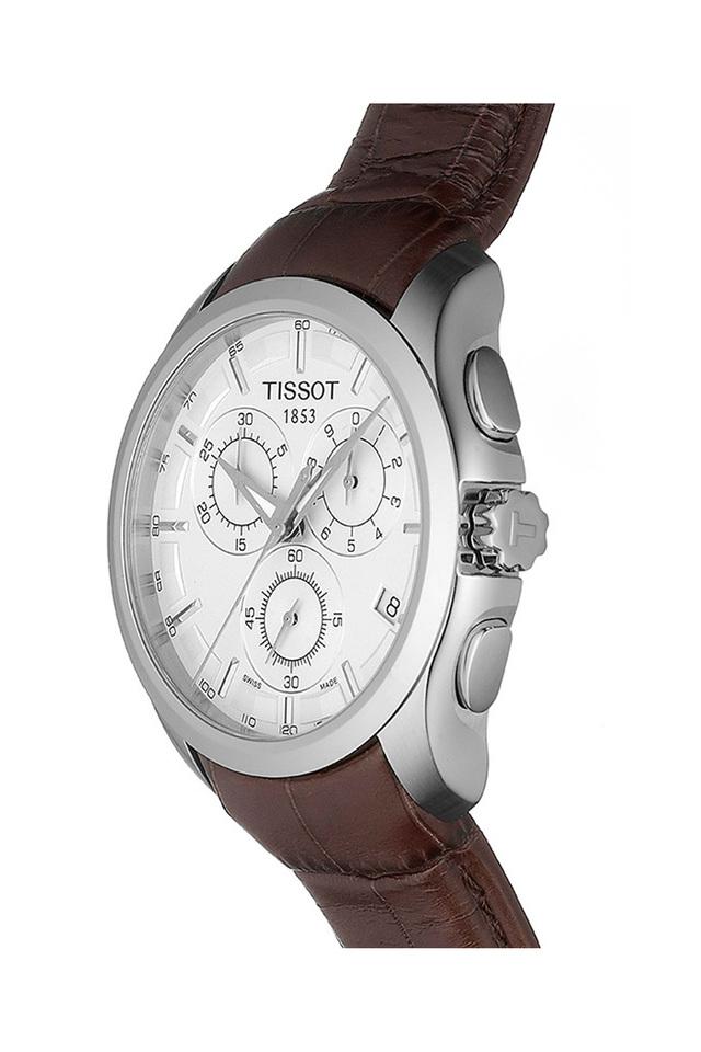 Mens Silver Dial Leather Chronograph Watch T0356171603100