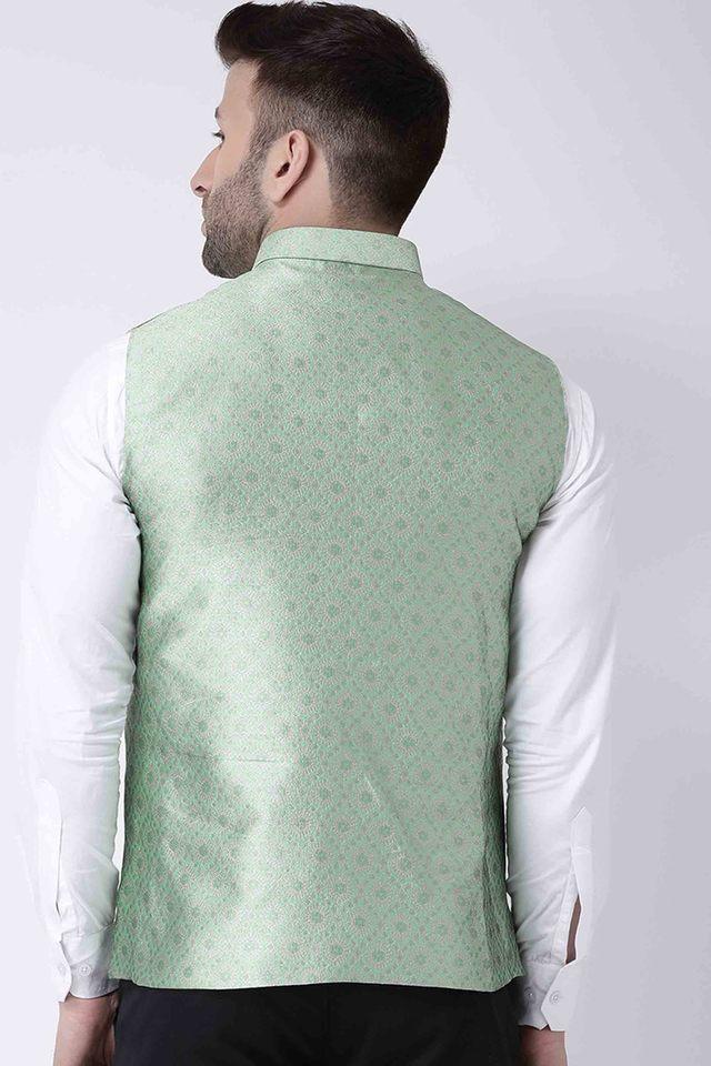 Woven Art Silk Jacquard Nehru Jacket in Pastel Green : MTX2016