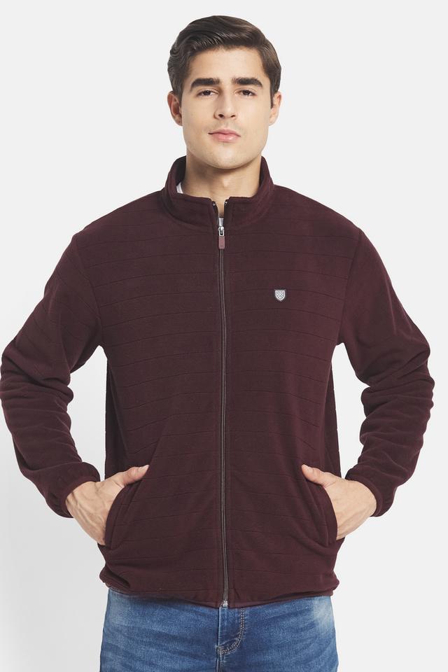 Buy OCTAVE Maroon Solid Fleece Regular Fit Men s Sweatshirt Shoppers Stop