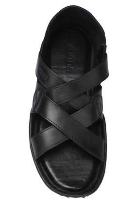 Buy WOODLAND Black Mens Leather Slipon Sandals Shoppers Stop