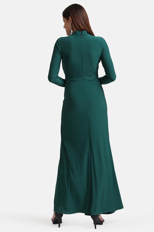 Buy KAZO Green Embellished Polyester Blend High Neck Women's Maxi Dress