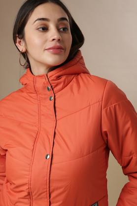 Buy CAMPUS SUTRA Orange Solid Polyester Hood Womens Casual Jacket