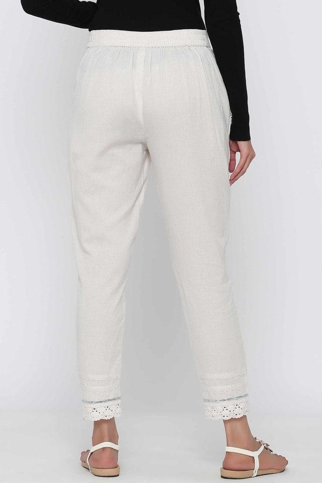 Buy De Moza Womens Cigarette Pant Solid Polyester Offwhite at Amazonin