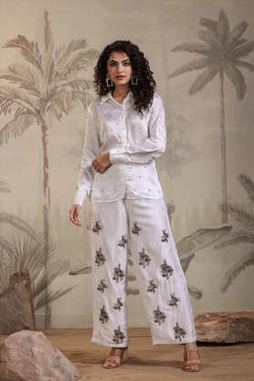 Buy SCAKHI White Embellished Satin Regular Fit Women's Co-Ord Set