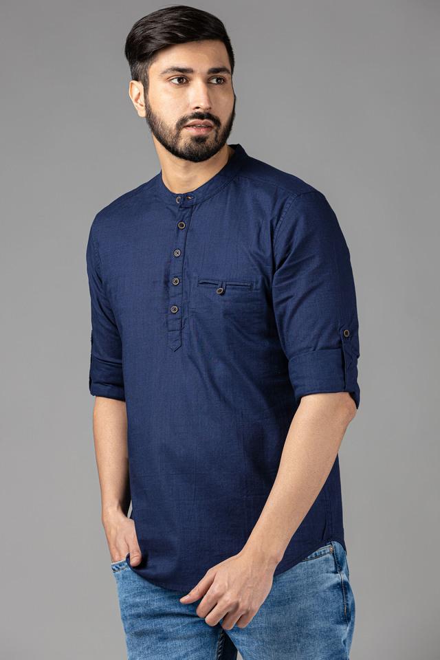 Solid Cotton Mens Casual Kurta