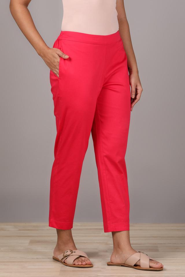 Buy INFUSE Pink Solid Straight Fit Cotton Lycra Womens Casual Wear Pants