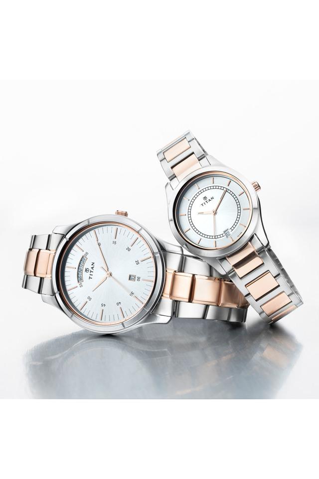 Buy TITAN Unisex Modern Pair Metal Silver White Dial Stainless