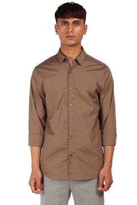 Solid Cotton Blend Slim Fit Mens Shirt