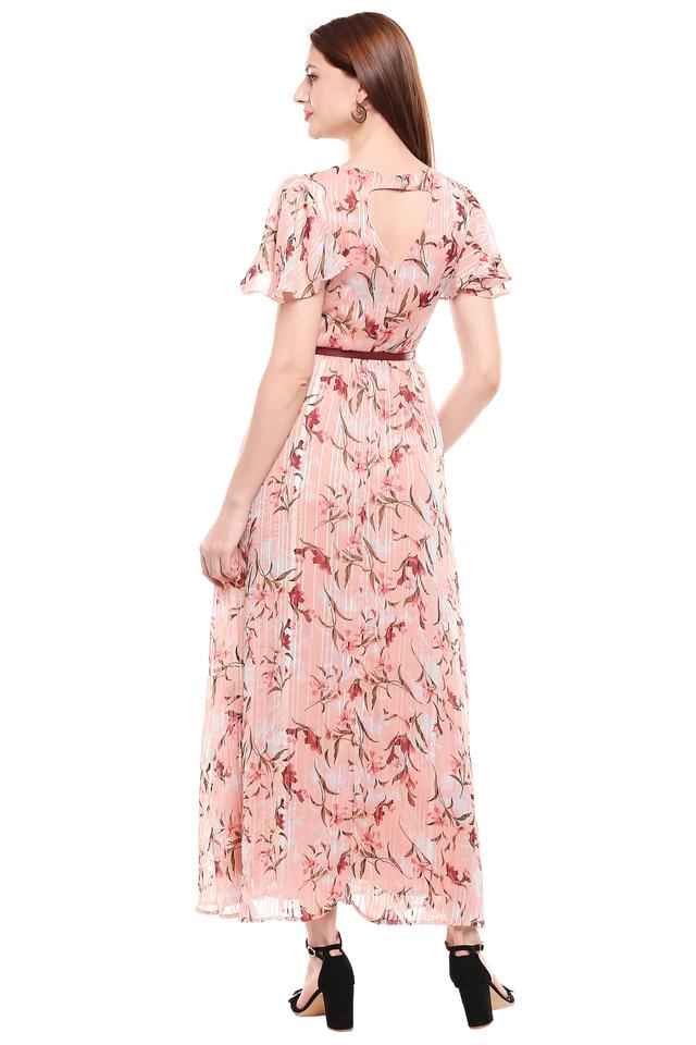 Round neck printed maxi on sale dress