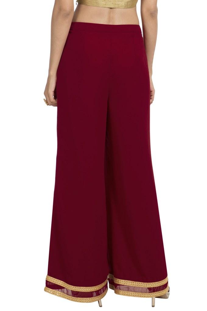 Buy INDYA Maroon Maroon Double Lace Border Palazzo Pants