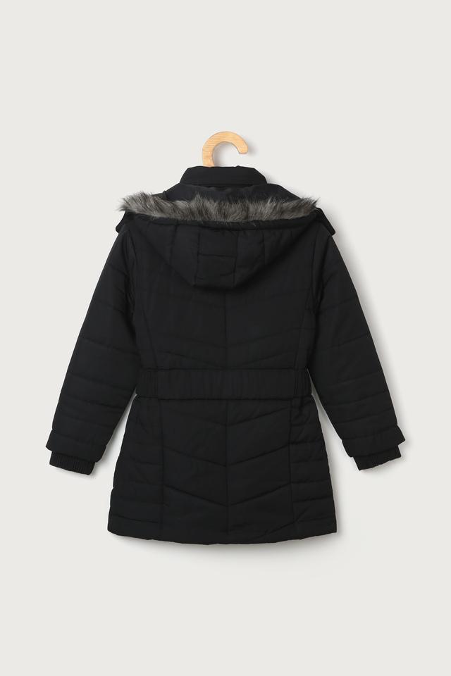 Girls Black Leather-Look Hooded Puffer Jacket | New Look