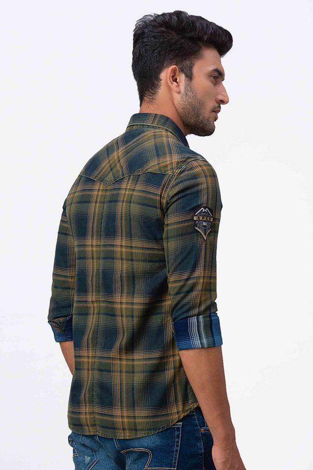 Buy SPYKAR Green Checks Cotton Slim Fit Mens Casual Shirt