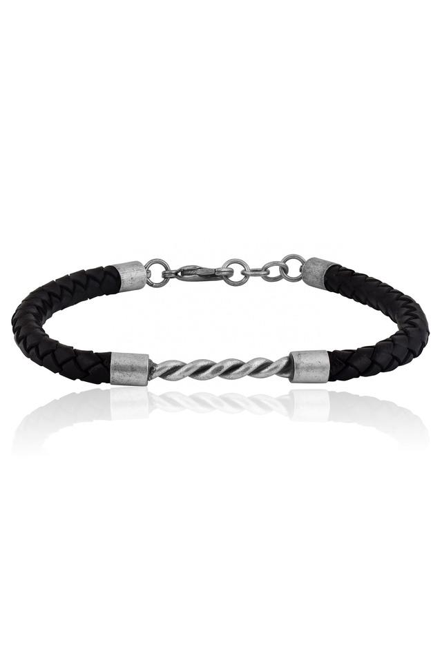 Oxford Ivy Braided Black Leather Mens Bracelet 6 mm 8 1/2 inches with | MLG  Jewelry