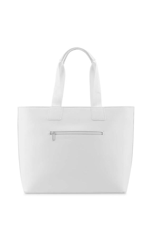 Buy FASTRACK White Solid PU Zipper Closure Women s Casual Tote Bag Shoppers Stop