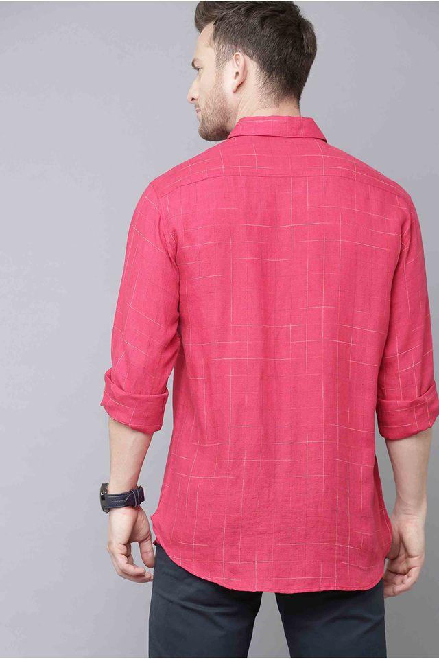 Buy LINEN CLUB Red Checks Linen Regular Fit Mens Casual Shirt