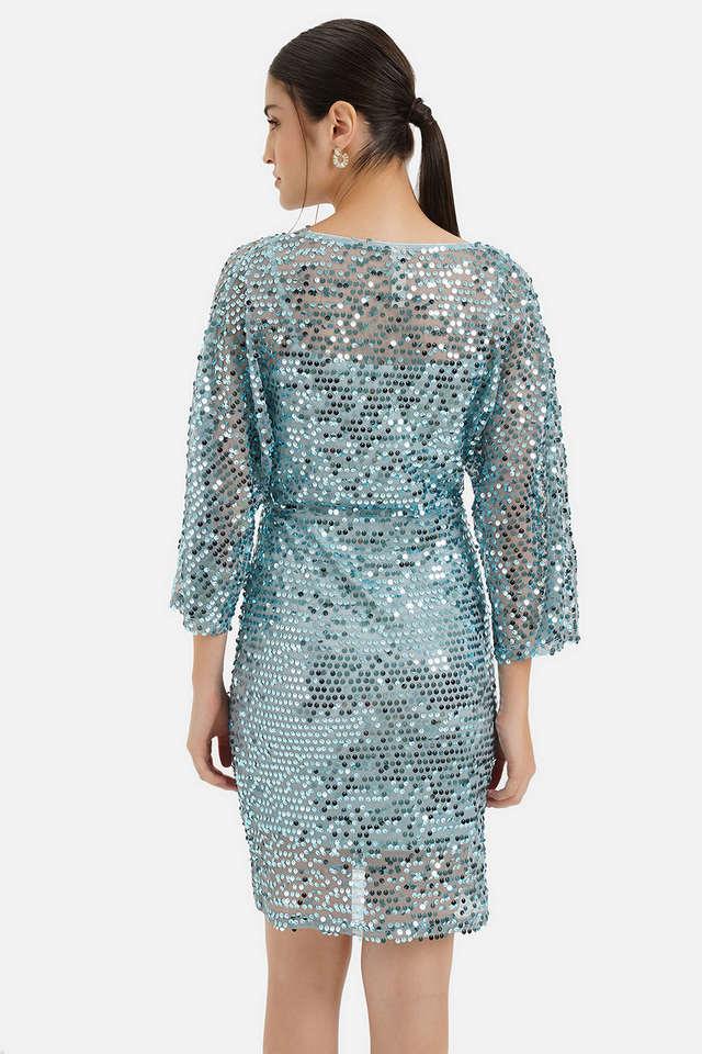 Buy Petite Sequin Gown with Flutter Sleeves and Godet Insets – SleekTrends