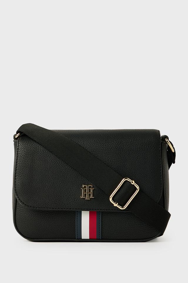 Buy TOMMY HILFIGER Black PU Flap Closure Women s Casual Sling Bag Shoppers Stop