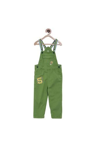 green dungaree shorts