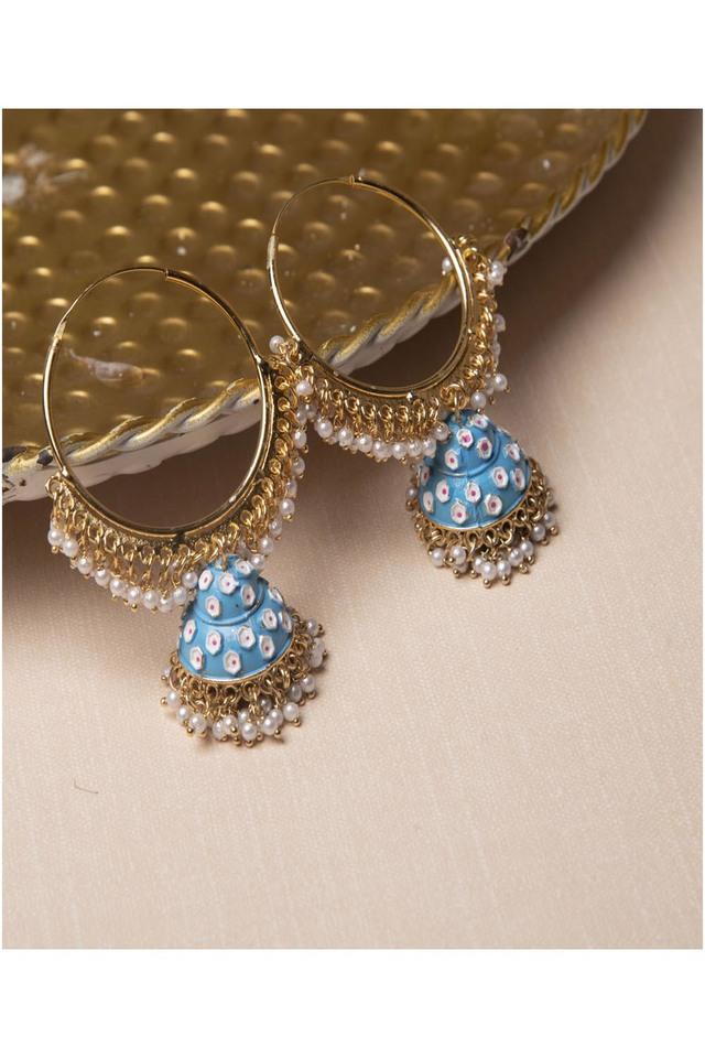 Buy Blue Semi Precious Stone And Imported Cubic Zirconia Embellished Hoop  Earrings by PRATA Online at Aza Fashions.