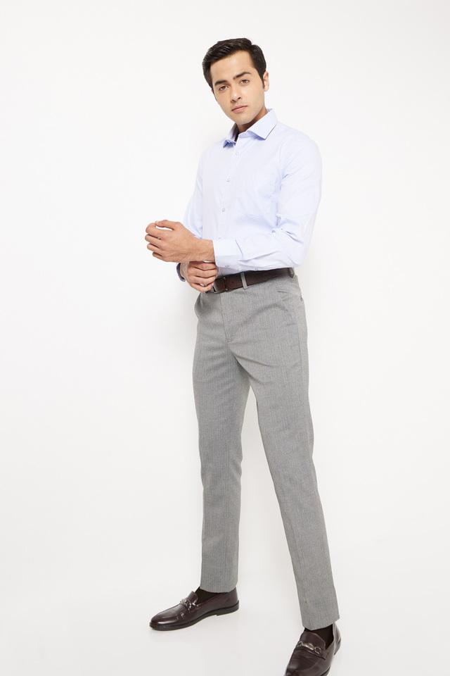 Men Grey Solid Pure Cotton Slim Fit Formal Trouser