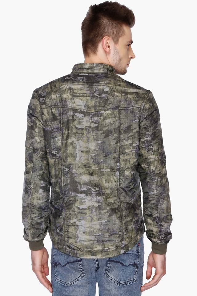 Mens Slim Fit Mao Collar Camouflage Jacket