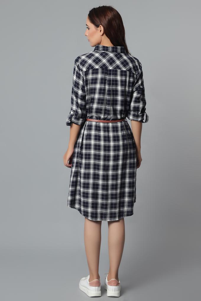 Buy LIFE Navy Womens Regular Fit Checks Casual Shirt Dress