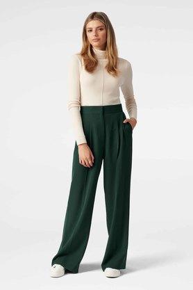 Buy FOREVER NEW Green Solid Polyester Women Work Wear Pants